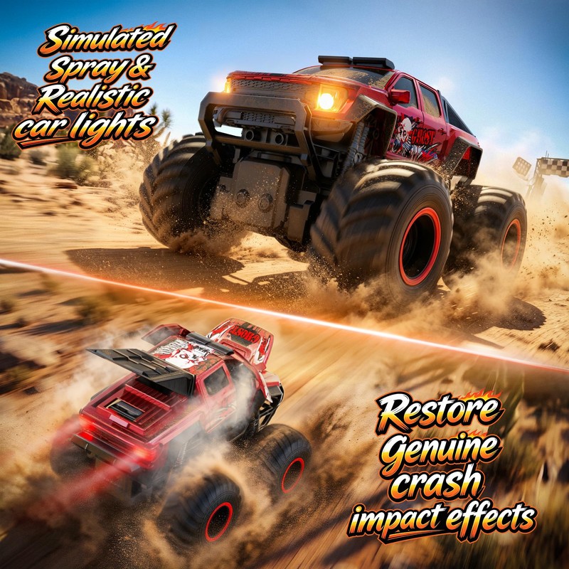 Veeniix Exploding RC Monster Truck,Crash Transform Mist Spray Lights Sounds