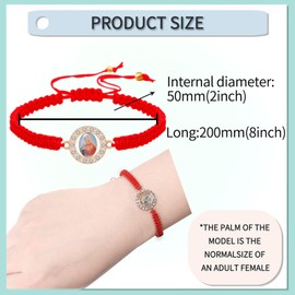 6Pcs Alloy Inlay Rhinestones Virgin Mary Medal Red Cord Bracelet on Adjustable Cord Our Lady Medal Rosary Bracelet Catholic Gift for Men Women Evil Protection Medal Bracelet, 锌, Rhinestone