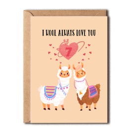 OystersPearl I Wool Always Love You Card - Llamas Wool Anniversary Card - Funny Anniversary Card - Valentine's Day Card - Cute Birthday Card, 5 x 7 inches