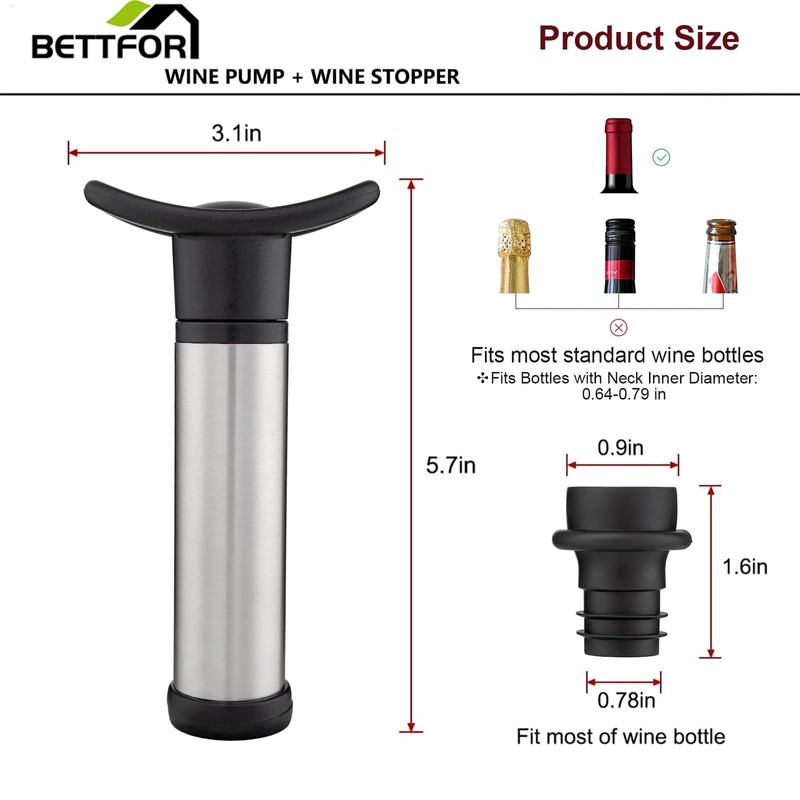 Wine Saver Vacuum Pump with 4 Wine Stoppers, Wine Bottle