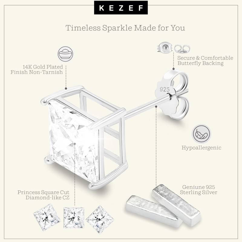 Sterling Silver Basket Set Square CZ Stud Earrings 9x9mm