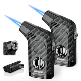 All-in-one Torch Lighter with Cutter, Holder, Powerful Jet Flame, Gifts for Men, Windproof Lighters, Refillable Butane Lighter for Candles, Travel (2 Pack)