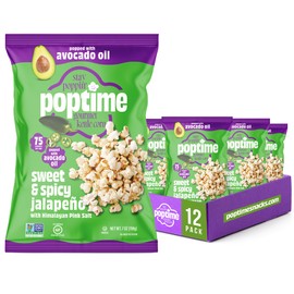Poptime Popcorn Snack Bags – Sweet & Spicy Jalapeno & Himalayan Pink Salt Kettle Corn Popcorn Bags, Healthy Snack With Avocado Oil, Gluten Free, Vegan, Low Calorie, Non-GMO, Kosher - 7 oz - Pack 12