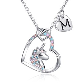 TINGN Unicorn Gifts for Girls Gifts, Silver Heart Alphabet M Unicorn Necklace Girls Jewelry Initial Unicorn Necklace for Teen Girls Unicorn Gifts for Girls 6 Year Old Girl Birthday Gifts Girls Jewelry