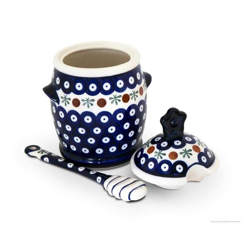 Bunzlauer Keramik Honigtopf mit Honiglöffel im Set, Dekor 41