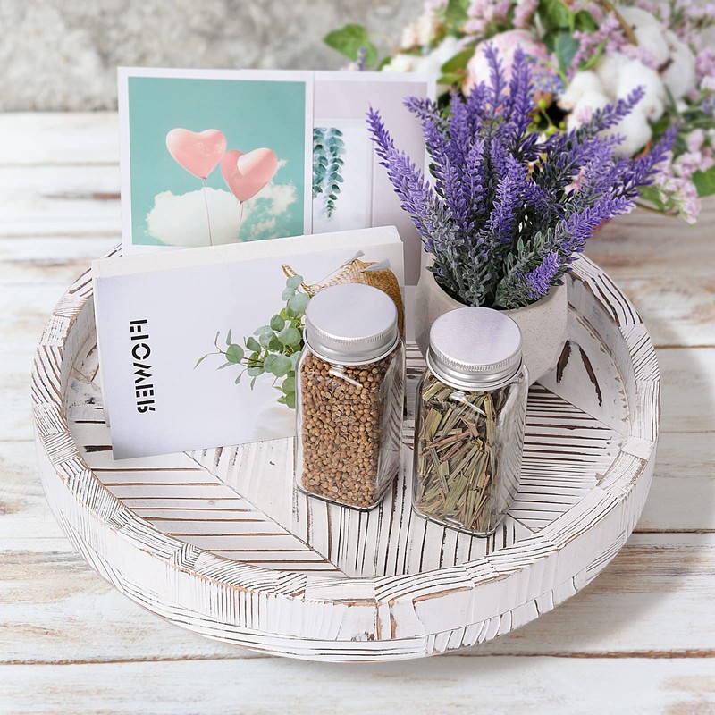 12 Inch Rustic Farmhouse Wood Lazy Susan Turntable for Table,