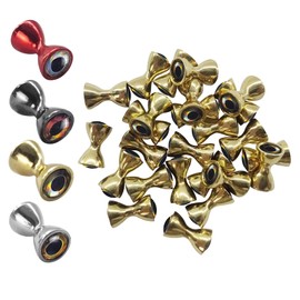 Aventik 25pc Pack Brass Dumbbell Shaped Fish Eyes Realistic Fly Tying Materials, Lure Jig, Easy to Use, Corrosion Resistant, Various Sizes & Colors for Trout (Gold with Spring Eyes, 5.5mm)