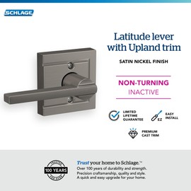 Schlage F170 LAT 619 ULD Latitude Lever with Upland Trim Non-Turning Lock, Satin Nickel by Schlage Lock Company