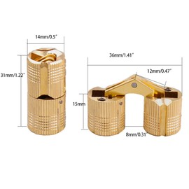 14mm Invisible Brass Barrel Hinges Hidden Concealed Furniture Hinges 180 Degree Opening Angle 4Pcs