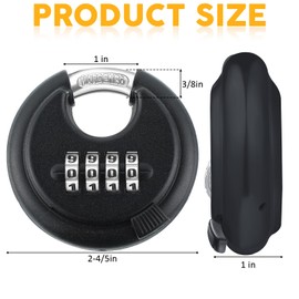 Maitys 4 Digit Combination Locks Stainless Steel Code Disc Lock Combo Padlock with Hardened Steel Shackle for Sheds Locker Storage Unit Gym Fence Gate Outdoor Indoor, Round (10, Black)
