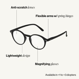IZIPIZI READING #D Reading Glasses for Women and Men – Round Eye Glasses with Anti-Scratch Lenses, Lightweight Fashion Frame (Black, 3, x)