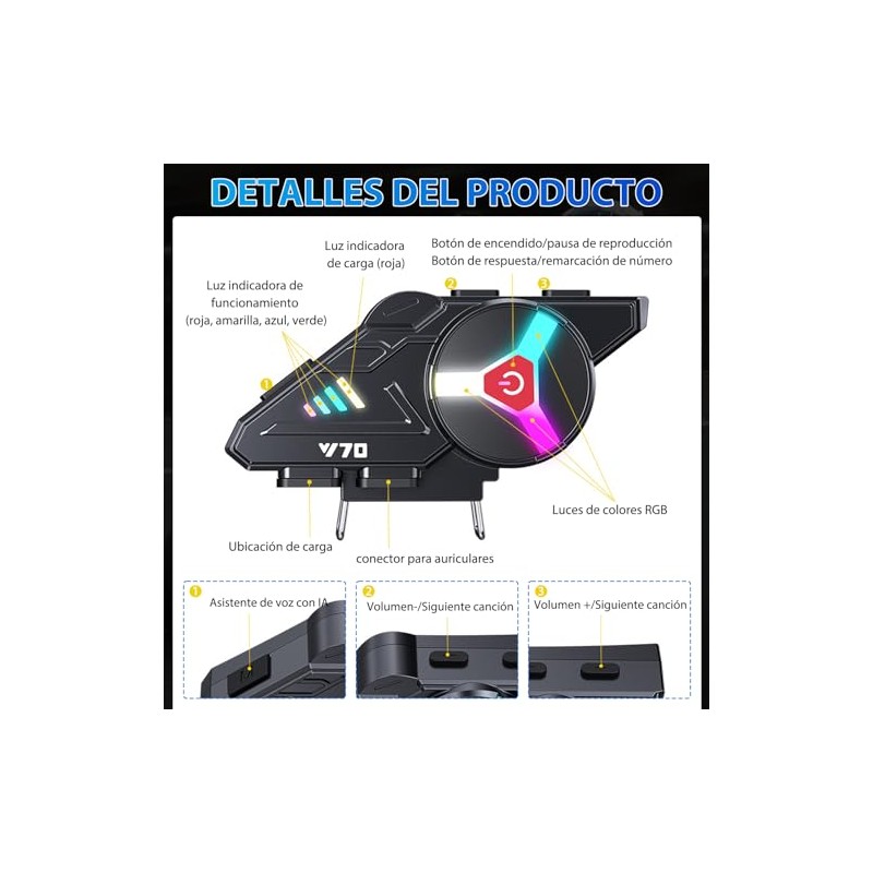 Auricular Bluetooth para motocicleta con micrófono, comunicación intercomunicada vía Bluetooth