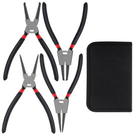 VFANDV Snap Ring Pliers Set, 4 Pieces Snap Ring Pliers with Bag Curved Straight Inner External Snap Ring Pliers Straight Circlip Pliers with Plastic Handles Circlip Pliers Outside