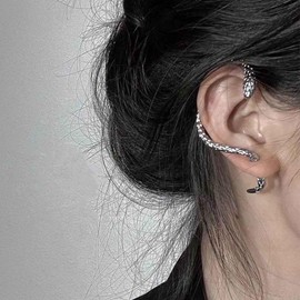 Yienate Gothic Snake Ear Cuff Wrap Earring Silver Animals Crawler Climbers Snake Stud Punk Snake Ear Jacket Piercing Wrap Earring Snake Hanging Statement Right Earrings Jewelry for Women Girls