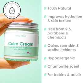 WildMint Calm Cream 100% Natural Magnesium Cream for Baby, Sensitive Skin Prone to Eczema, Irritation, Sore, Itchy & Dry Skin | Skin Relief Hydrating Moisturiser Dermatologically Tested, Vegan 120ml