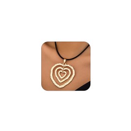 OAOSIOH Vintage Large Two Tone Heart Choker Necklace for Women, Trendy Hammered Cross Multi Tiered Love Heart Pendant Necklace Boho Geometric Y2K Jewelry Gift (Gold)