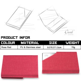 Waylipun Business Card Holder, Professional PU Leather & Stainless Steel Business Name Card Case, Keep Business Cards in Immaculate Condition, Slim Metal Pocket Card Holder with Magnetic Shut(RoseRed)