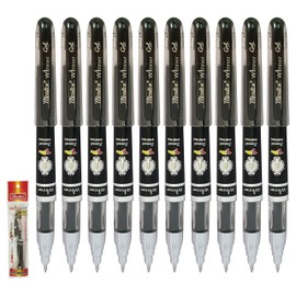 WINNER Gel Pens, BLACK, Medium Point (1.0mm), Pack of 10, Quick Dry, Waterproof Ink, Angle Comfort Grip, School Office Home Use, iZOFAX Black Ball Pen