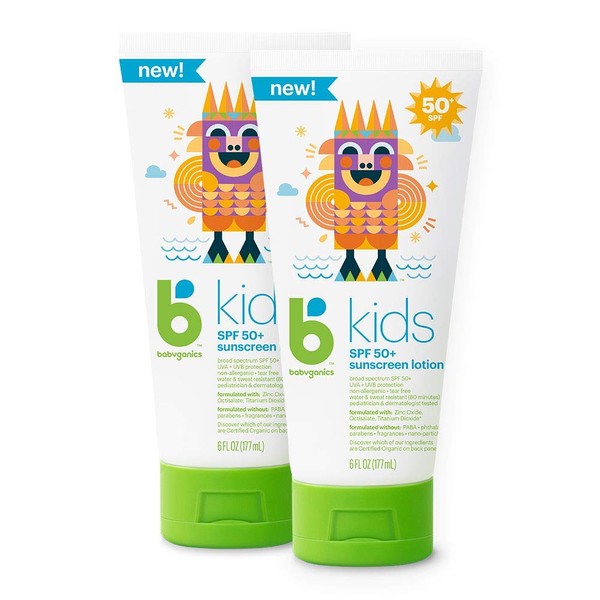 Babyganics Kids Sunscreen Lotion 50 SPF, 6oz, 2 Pack, Packaging May Vary