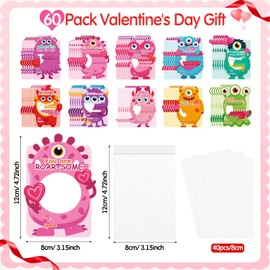 Funrous 60 Pack Valentine s Day Gift Cards Kids Cute Monster Theme with Hollow Valentine's Greeting Gift Set for Kids Friendship School Classroom Exchange Gifts Party Favor Candy Not Included