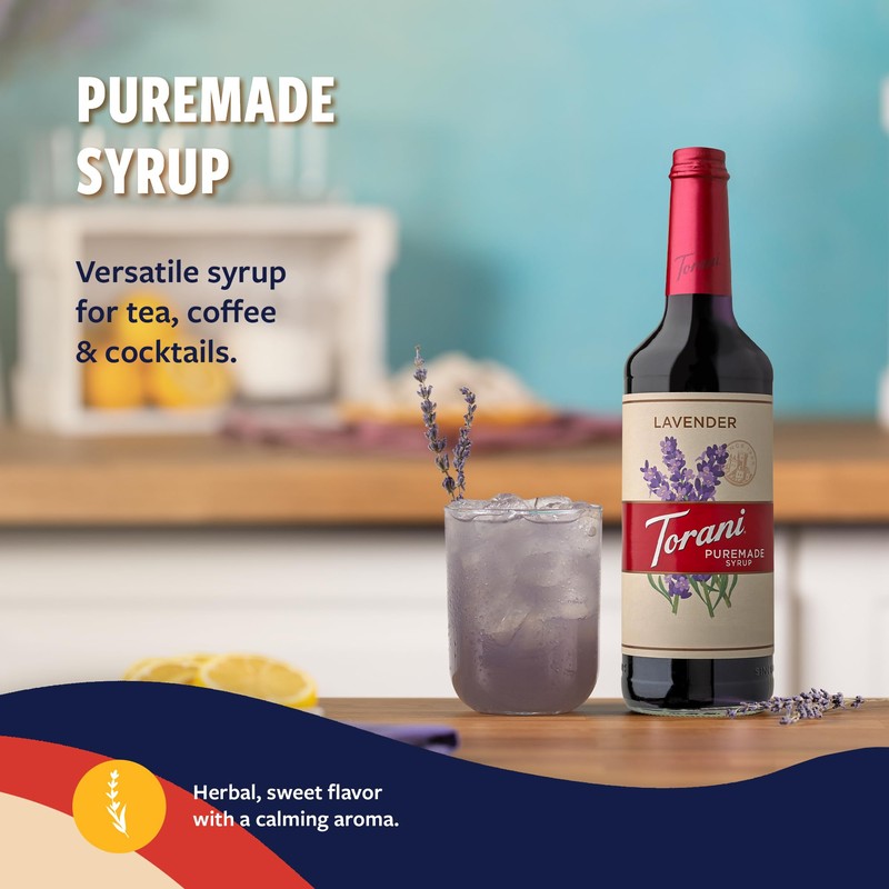 Torani Puremade Syrup, Lavender Flavoring for Drinks, Glass Bottle with