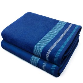 Kaufman - Soft Oversized 35" x 70" Velour Dobby Striped Beach Towels | Absorbent, Quick-Drying | 100% Cotton Thick Beach Towels (Royal)