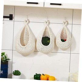 LIFKOME 1set Teardrop Hanging Wall Decor Basket Handmade Woven Fruit and Vegetable Storage Baskets for Home Organization Charming Pastoral Style Wall Storage