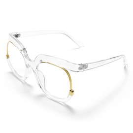 Rmerom Blue Light Blocking Oversized Glasses Stylish Fake Round Eyeglasses for Women UV400 Protection Eyewear GVA9051 (Transparent white)