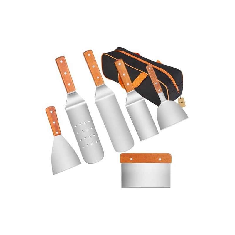 MTQ Espatula Cocina, Kit Parrillero 6 Piezas, Espátula Acero Inoxidable