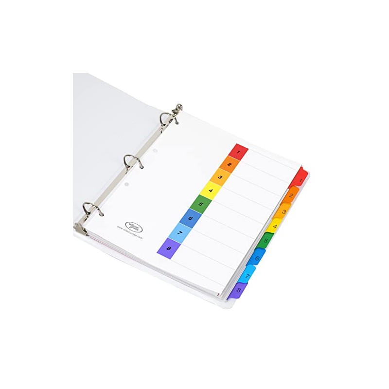 Wilson Jones P1346 Separadores de Carpeta Numerados, colores Brillantes, 8
