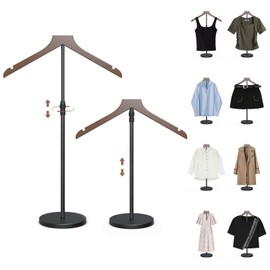 OLV 2 Pack Shirt Display Stand, 18-34 Inch Height Adjustable Mannequin Torso Stand Dress Form for Vendors Shop, T Shirt Display Jacket Coat Hanger Steaming Clothes Holder, Brown
