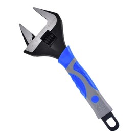 8-inch Wide Jaw Adjustable Wrench - Wide Mouth Crescent Wrench for Plumbing & DIY Tasks, Dual Metric & SAE Scale, Comfortable Soft-Grip Handle for Precision & Control