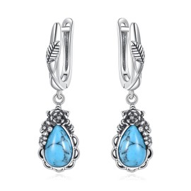Turquoise Earrings 925 Sterling Silver Leaf Vine Flower Turquoise Dangle Earrings Boho Jewelry Gift for Women