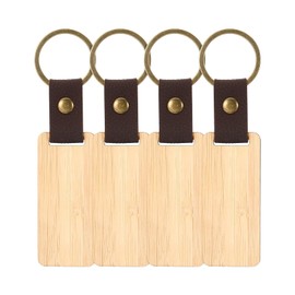 PATIKIL Rectangle Wooden Keychain Blank, 4Pcs Unfinished Wooden Blanks Wood Key Chain Bulk for Pet Tags DIY Gift Crafts, Brown
