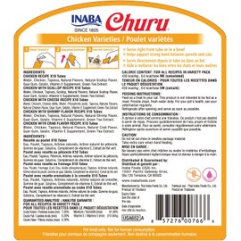 INABA Churu Lickable Cat Treats – Grain-Free, Squeezable Creamy Purée with Vitamin E & Taurine, Chicken Variety Flavors, 50 Tubes (0.5 oz Each)