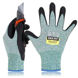 DEX FIT Level 5 Cut Resistant Gloves Cru553, 3D-Comfort Fit, Firm Grip, Thin & Lightweight, Touch-Screen Compatible, Durable, Breathable & Cool, Machine Washable; Green L (9) 3 Pairs