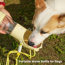 Dog Water Bottle with Food Container Portable Puppy Travel Foldable Water Bottle with Strap Leak Proof Water Dispenser for Pet Cats Walking Hiking Travel Food Grade Plastic-White 8.5+6oz