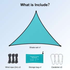 supregear Shade Sail, 3x3x3 m Triangular Shade Sail Waterproof UV Blockage Sun Sail Canopy Awning Shelter for Outdoor Courtyard Garden Patio Carport Lawn Swimming Pool, Blue