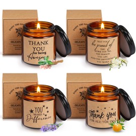 Fumete 4 Pcs Thank You Candles 3.5 oz Scented Candles Employee Appreciation Gifts Thank You for Being Awesome Inspirational Candle for Teacher Coworker Nurse Gifts, 4 Fragrances (Classic,Brown)