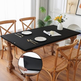 Limalred Fitted Spandex Rectangle Tablecloth, Soft Skin Friendly Non Pilling Breathable Fabric Table Cover with Elastic Band for Dining Gathering Party Banquet Decoration 107x183 CM 42"x72" Black