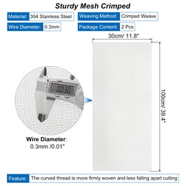 uxcell 2pcs 80 Mesh Hardware Cloth, 39.4x11.8 Wire Mesh 304 Stainless Steel Rust-Proof Fine Wire Mesh Screen for DIY Projects, Vent, Cage, Garden, Window Screen, Filter Mesh