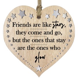 Light Wooden Heart Sign Plaque - Friends Are Like Stars - Hanging Wood Signs Plaques, Friendship, Funny Gifts for Friends Colleagues