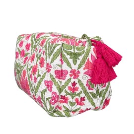 AAVIANA Block Print Designer Toiletry Bag & Makeup Case - Boho Floral Quilted Pouch for Cosmetics, Skincare - Waterproof Lined Organizer for Purse, Travel, Gift Large (9x7x4 inches) Multi 3