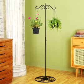 Blulu 34-55 Inch Adjustable Black Iron Shepherds Hook Outdoor and Indoor Shepherd Hook Stand Wind Chime Stand with Base for Wedding Event and Home (Vintage)