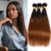 Biliisyff 1B/30 Human Hair Straight Ombre Brown Bundles 18 20