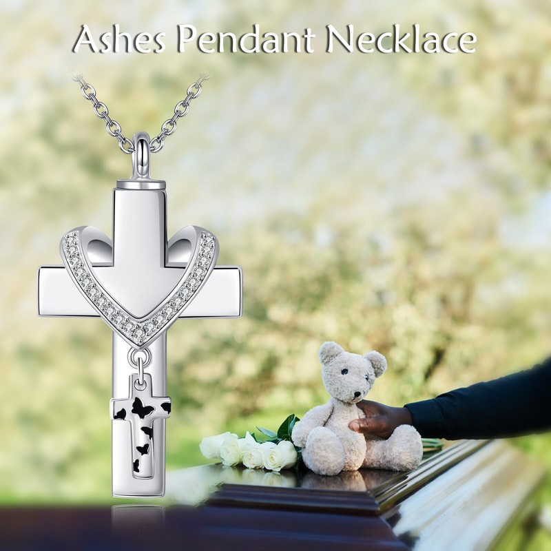 SHEAISRS Cremation Jewelry for Ashes Necklace Cross Urn Necklace with