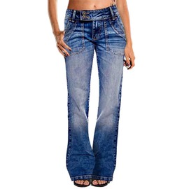 Flamingals Low Rise Wide Leg Jeans for Women Baggy Jeans Denim Trouser Jeans Flare Dress Pants Denim Blue 2XL