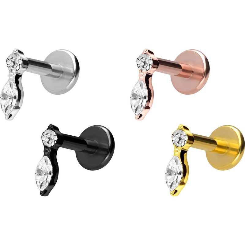 PIERCINGLINE Titanium Labret with Internal Thread Crystal Leaf Piercing Ear