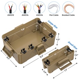 TICONN Outdoor Electrical Box, IP54 Splash-Proof Outdoor Extension Cord Cover, Protects Power Strip, Plug, Socket, Timer, Holiday Lights (Brown, Large)
