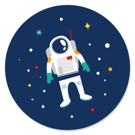 Blast Off to Outer Space - Rocket Ship Baby Shower or Birthday Party Circle Sticker Labels - 24 Count
